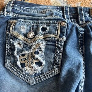 Rock Revival Blue Bermuda Shorts with Ornate Stitching
